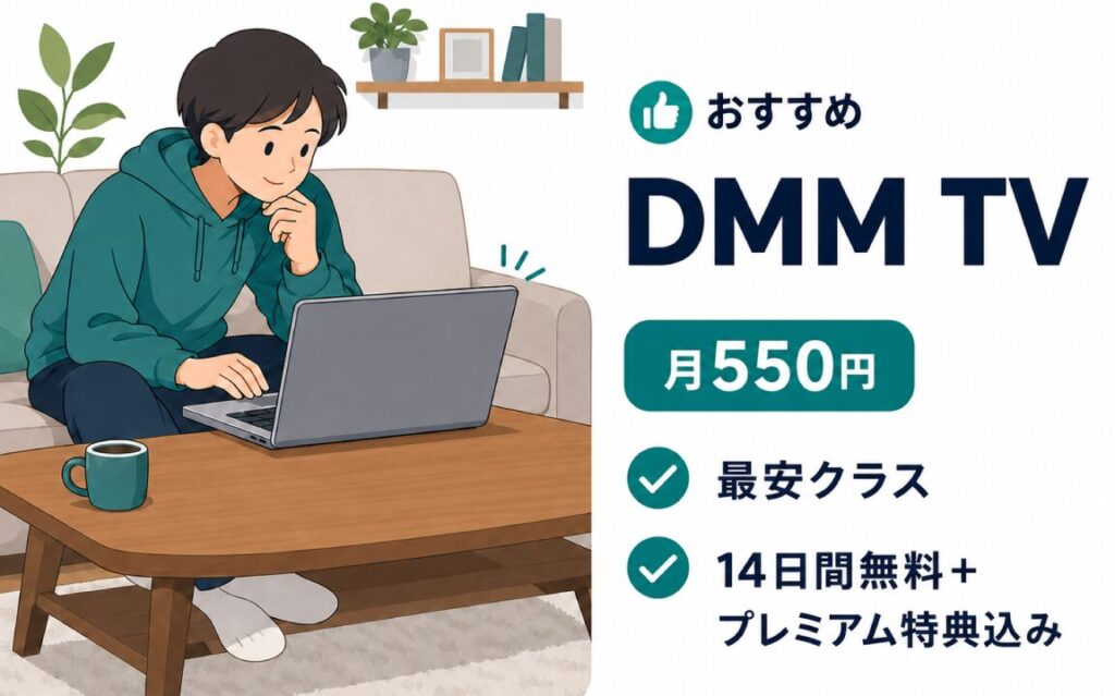 Type B向けおすすめ。アニメ中心・最安から始めたいなら月550円のDMM TV。最安クラスで14日間無料＋プレミアム特典込み