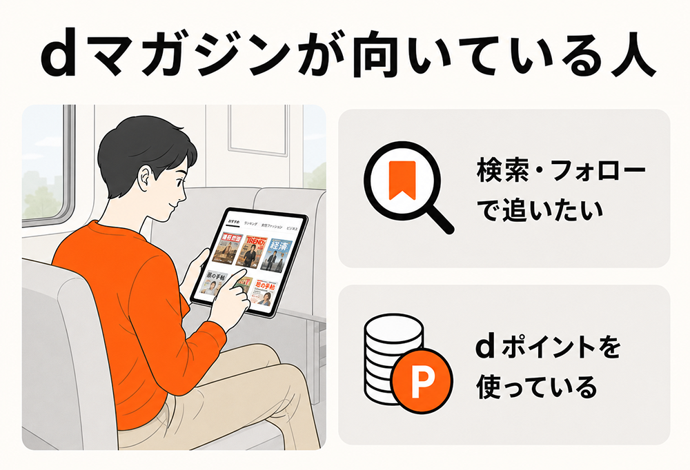 dマガジンが向いている人。検索やフォロー機能で記事を追いたい人、dポイントを使っている人